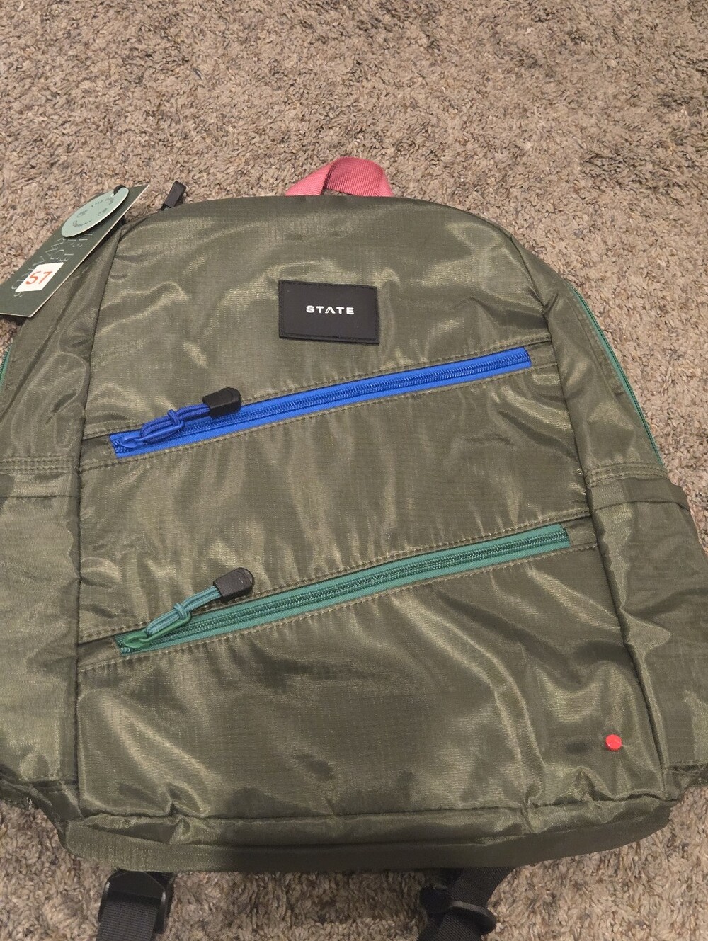 State Bags Kane Kids Travel Backpack Olive Diagonal Zipper